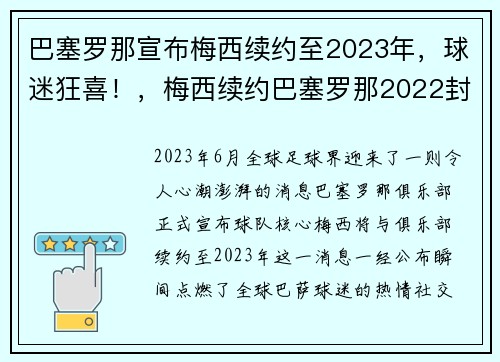巴塞罗那宣布梅西续约至2023年，球迷狂喜！，梅西续约巴塞罗那2022封王之战