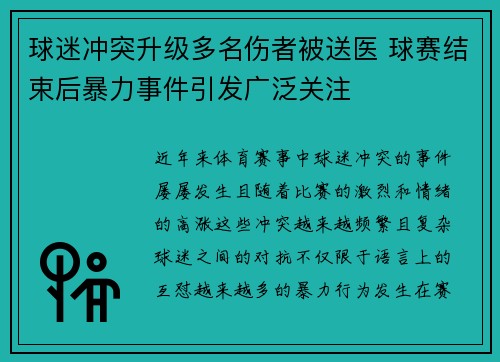 球迷冲突升级多名伤者被送医 球赛结束后暴力事件引发广泛关注