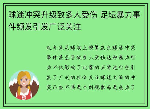 球迷冲突升级致多人受伤 足坛暴力事件频发引发广泛关注